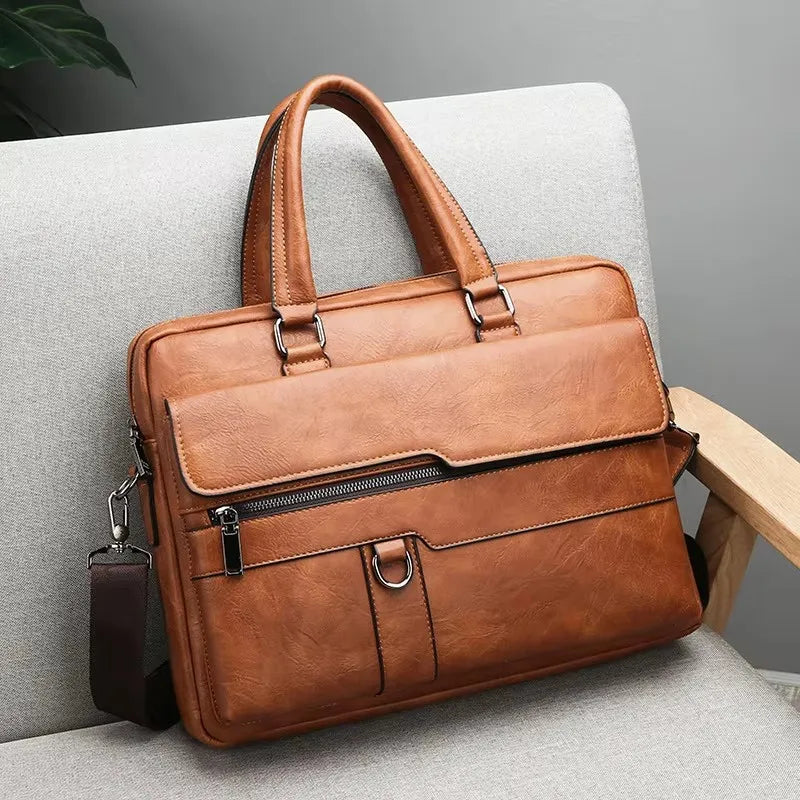 Luxury Leather Men's Handbag - Elite Briefcase and Messenger Bag for Laptops and A4 Documents