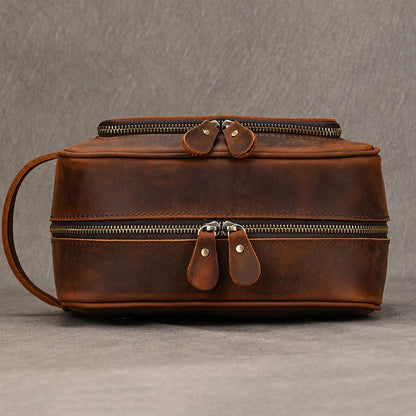 Elite Unisex Genuine Leather Travel Toiletry Bag - Versatile Clutch and Cosmetic Organizer