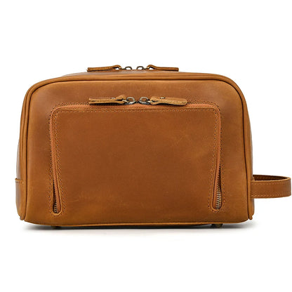 Elite Unisex Genuine Leather Travel Toiletry Bag - Versatile Clutch and Cosmetic Organizer