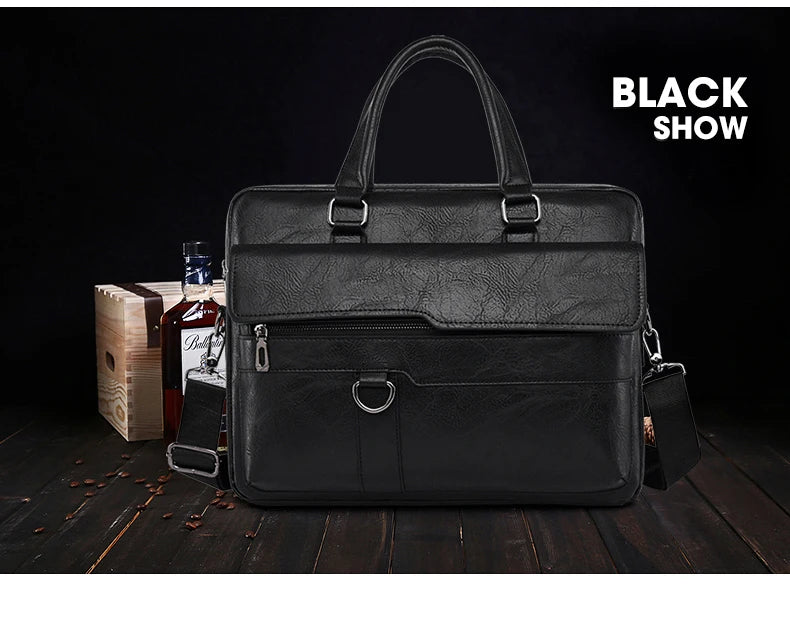 Luxury Leather Men's Handbag - Elite Briefcase and Messenger Bag for Laptops and A4 Documents