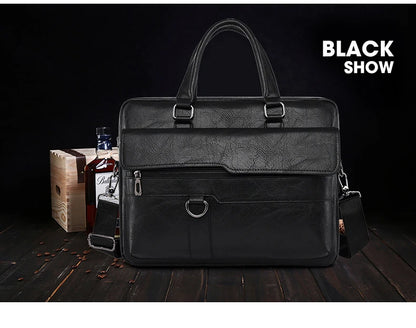 Luxury Leather Men's Handbag - Elite Briefcase and Messenger Bag for Laptops and A4 Documents