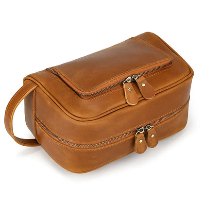 Elite Unisex Genuine Leather Travel Toiletry Bag - Versatile Clutch and Cosmetic Organizer