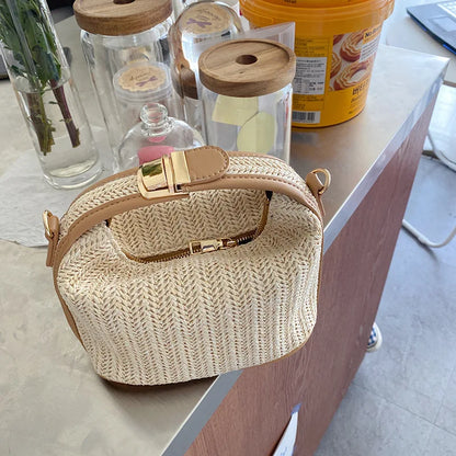 Trendy Woven Sun-Kissed Summer Straw Bucket Bag Ideal for Beach Days & Beyond