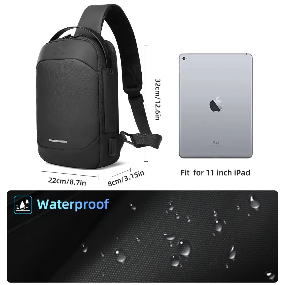 Sophisticated HK Multifunction Waterproof Fashionable Shoulder Messenger for Men, Fits 11” Devices