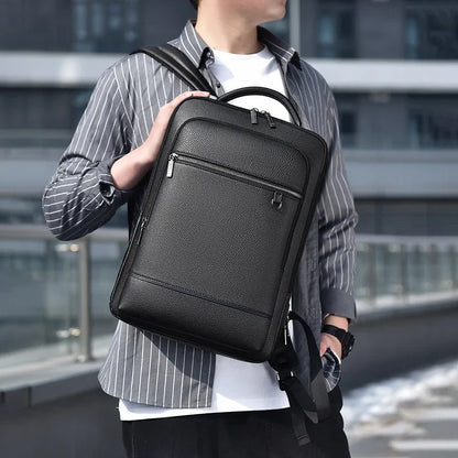 Sleek PU Leather Executive Backpack - Men's USB Charging Briefcase for Office, Travel, and Business