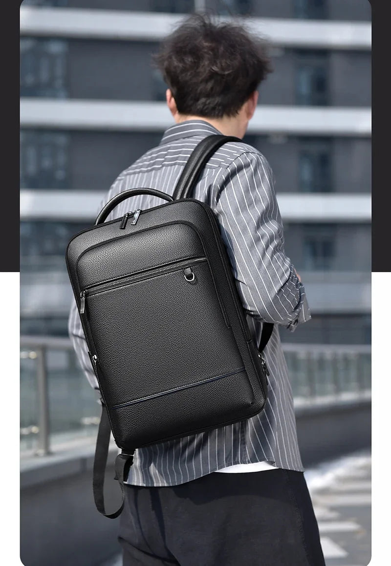 Sleek PU Leather Executive Backpack - Men's USB Charging Briefcase for Office, Travel, and Business