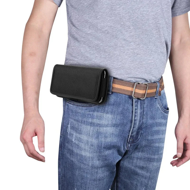 Versatile Unisex Nylon Waist Bag - Compact Cell Phone Holster with Belt Loop