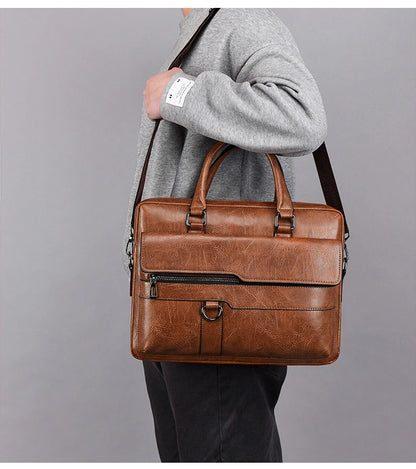 Luxury Leather Men's Handbag - Elite Briefcase and Messenger Bag for Laptops and A4 Documents