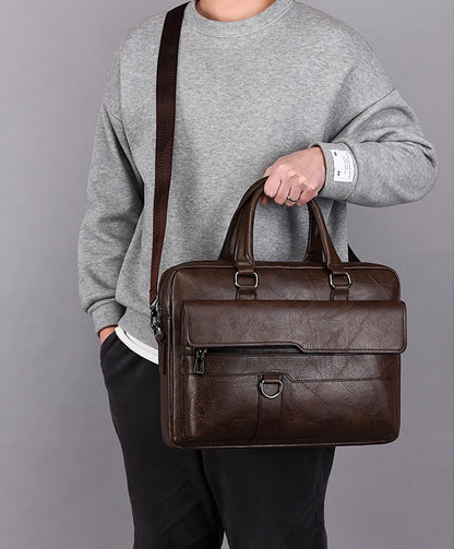 Luxury Leather Men's Handbag - Elite Briefcase and Messenger Bag for Laptops and A4 Documents