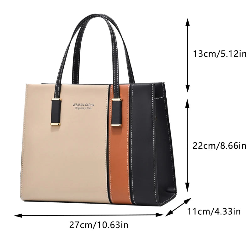 Elegant Large Capacity Patchwork Handbag with Adjustable Strap for Stylish Women