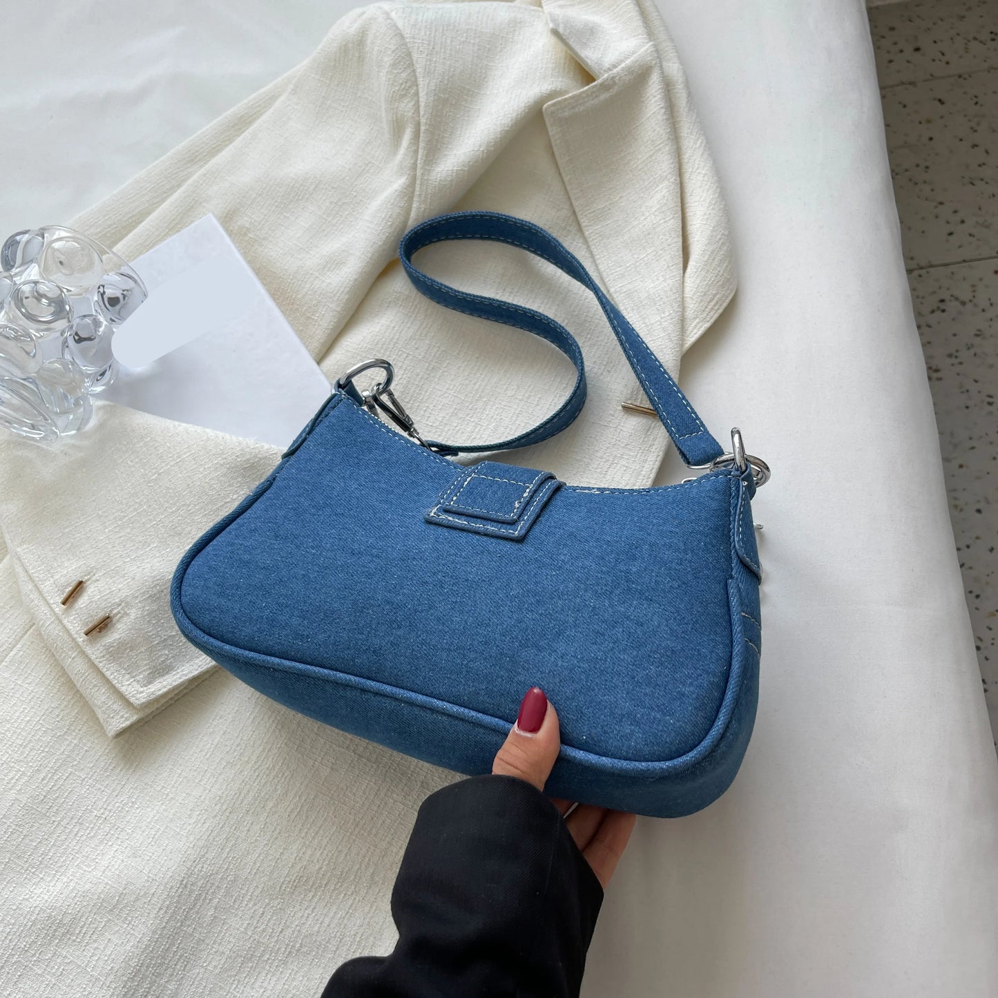 Stylishly Chic Small Denim Women's Canvas Shoulder Bag