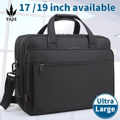 Commanding Presence: Large-Capacity Business Briefcase for 15.6" to 19" Laptops - Waterproof Canvas Office Bag for Men