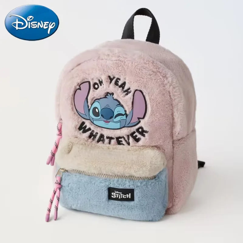 Disney Stitch Plush Children's Backpack - Cute & Fashionable Color Blocking Mini School Bag