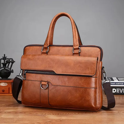 Luxury Leather Men's Handbag - Elite Briefcase and Messenger Bag for Laptops and A4 Documents