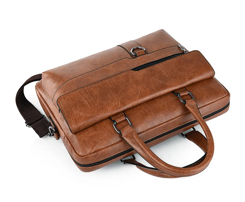 Luxury Leather Men's Handbag - Elite Briefcase and Messenger Bag for Laptops and A4 Documents