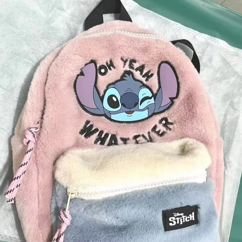 Disney Stitch Plush Children's Backpack - Cute & Fashionable Color Blocking Mini School Bag