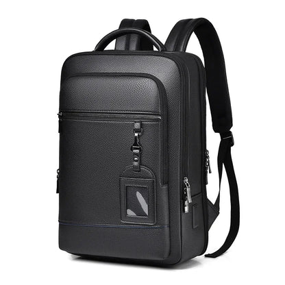 Sleek PU Leather Executive Backpack - Men's USB Charging Briefcase for Office, Travel, and Business