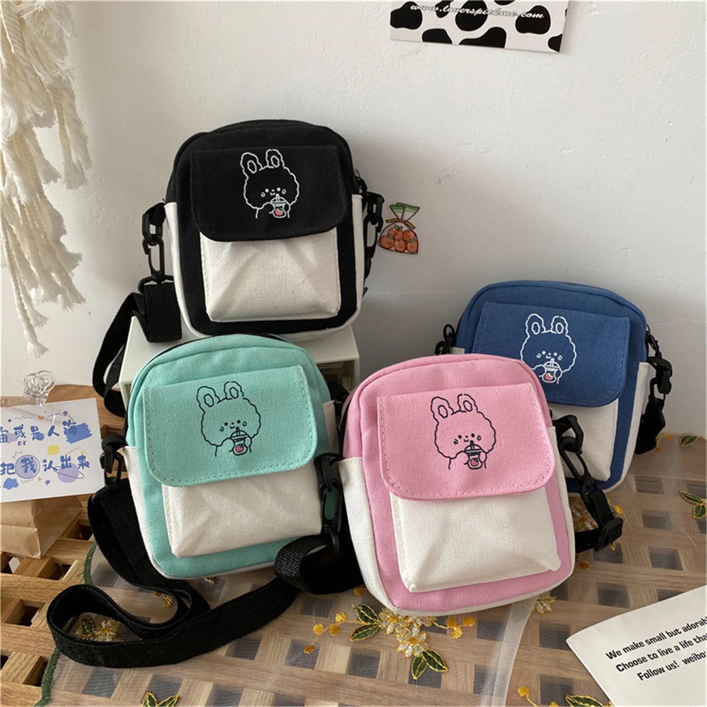 Charming Cartoon Rabbit Canvas Crossbody - Stylish Casual Handbag for Girl Students