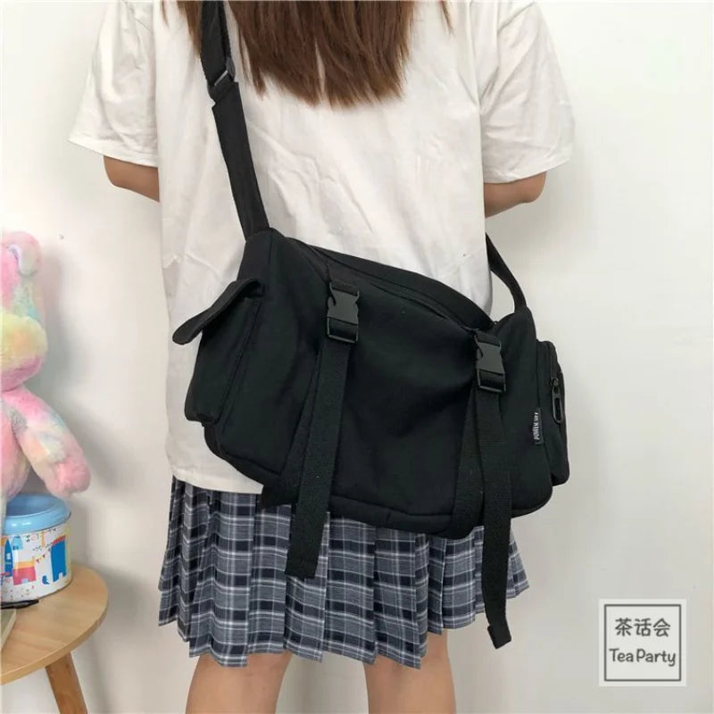 Elegant Japanese Harajuku Large Capacity Canvas Messenger Bag for Women