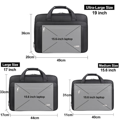 Commanding Presence: Large-Capacity Business Briefcase for 15.6" to 19" Laptops - Waterproof Canvas Office Bag for Men