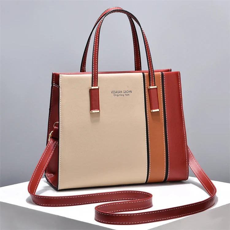 Elegant Large Capacity Patchwork Handbag with Adjustable Strap for Stylish Women