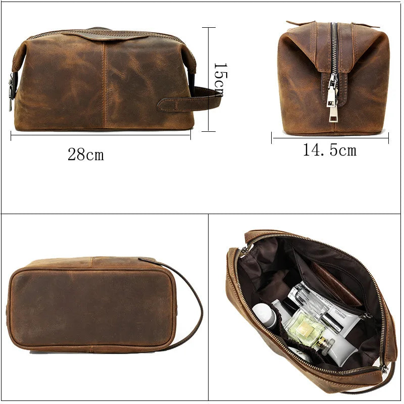 Elite Unisex Genuine Leather Travel Toiletry Bag - Versatile Clutch and Cosmetic Organizer