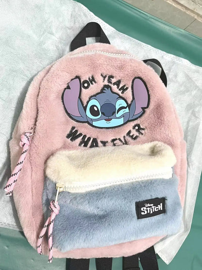 Disney Stitch Plush Children's Backpack - Cute & Fashionable Color Blocking Mini School Bag