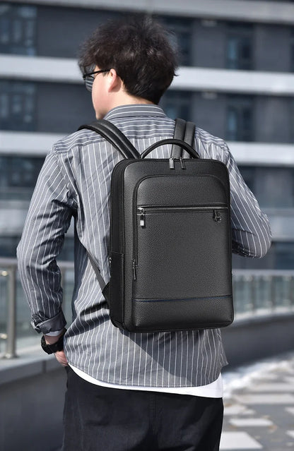 Sleek PU Leather Executive Backpack - Men's USB Charging Briefcase for Office, Travel, and Business