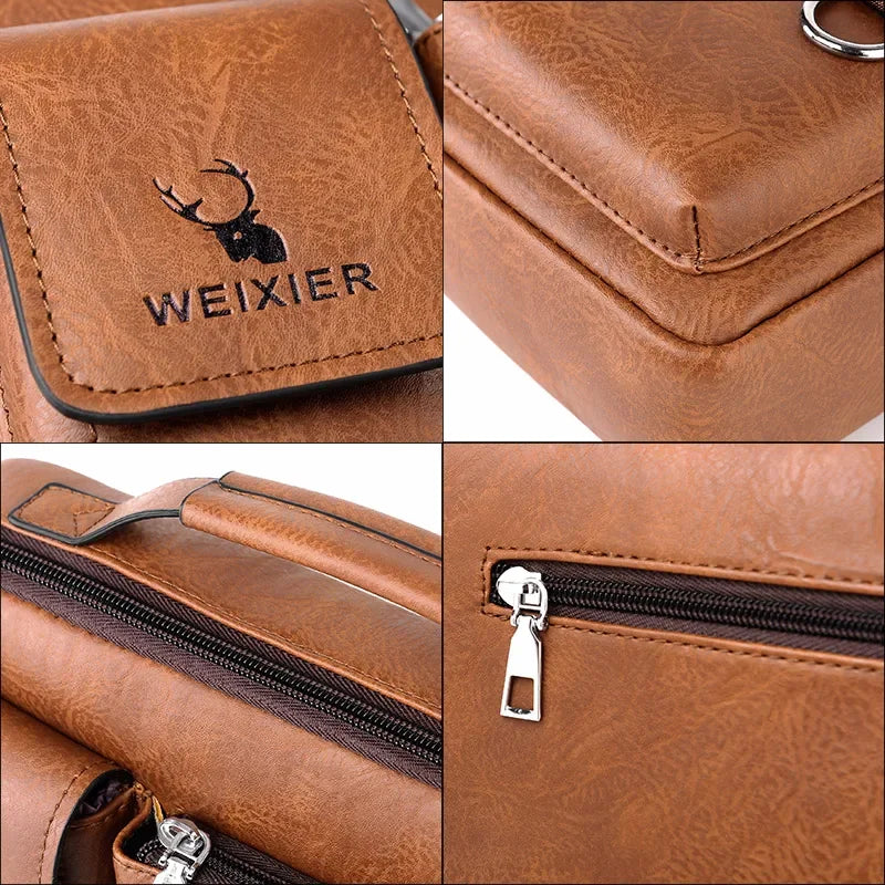 WEIXIER Men's PU Leather Shoulder Bag - Stylish Crossbody and Top Handle Tote with Ample Capacity