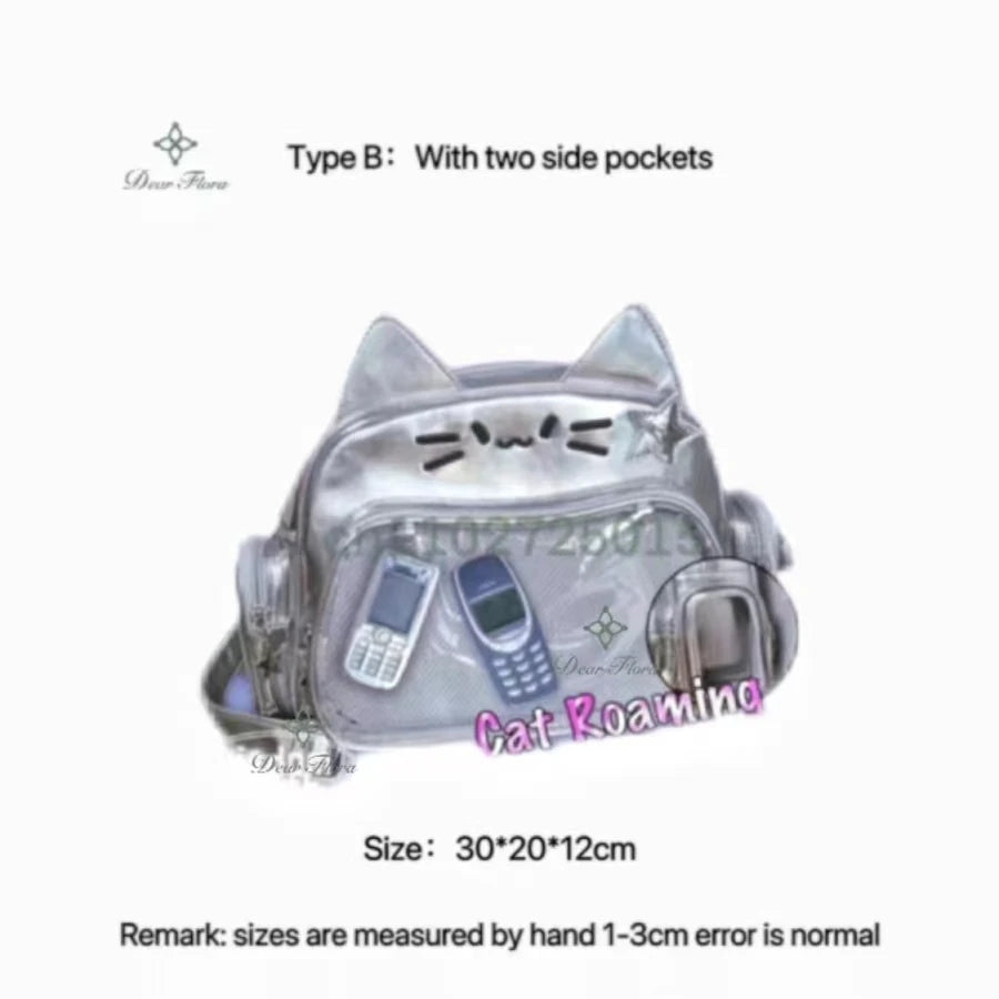 Stylish Korean Kawaii Cat Ita Harajuku Crossbody with Transparent Pocket for Girls