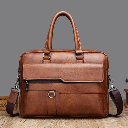 Luxury Leather Men's Handbag - Elite Briefcase and Messenger Bag for Laptops and A4 Documents