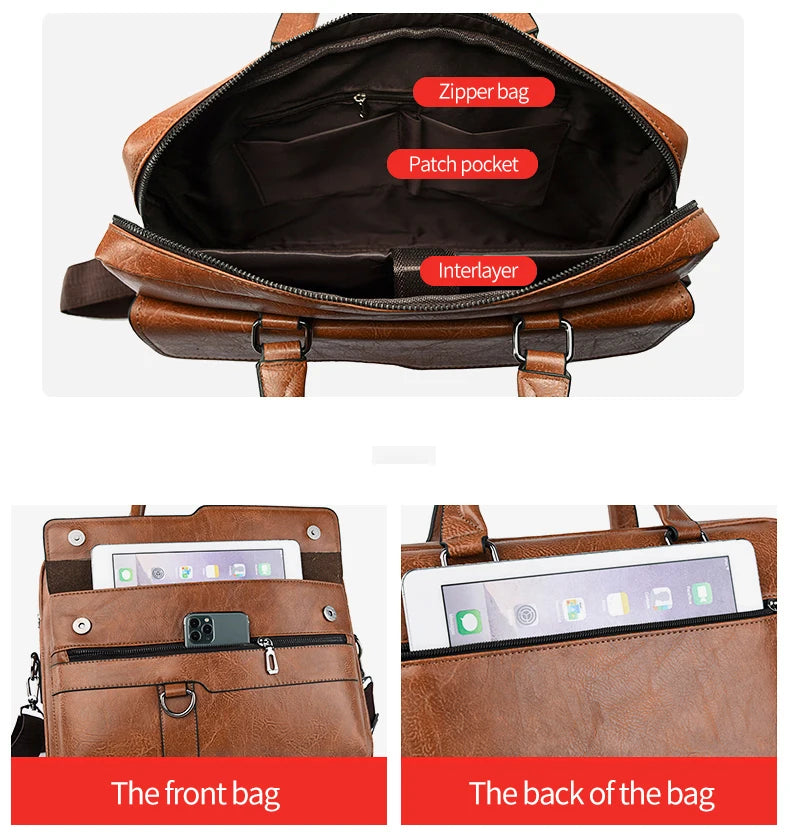 Luxury Leather Men's Handbag - Elite Briefcase and Messenger Bag for Laptops and A4 Documents