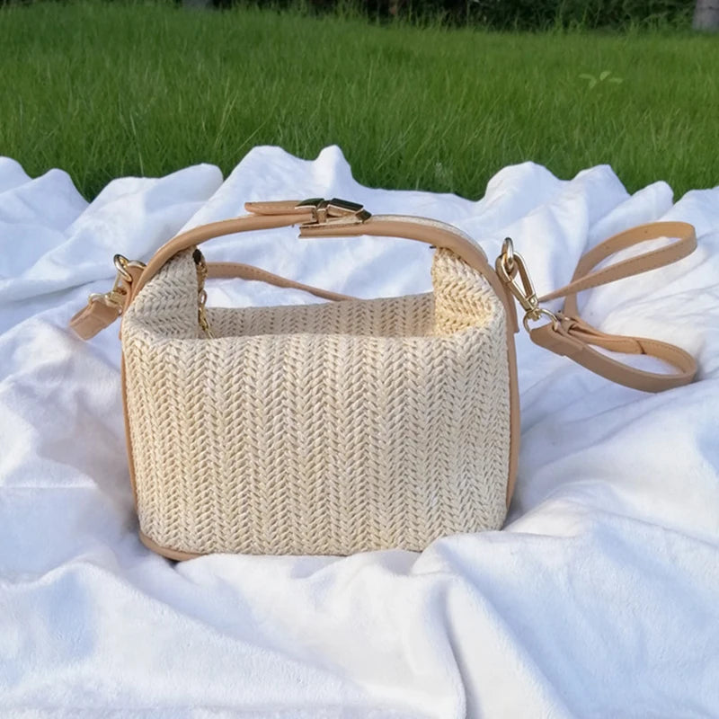 Trendy Woven Sun-Kissed Summer Straw Bucket Bag Ideal for Beach Days & Beyond