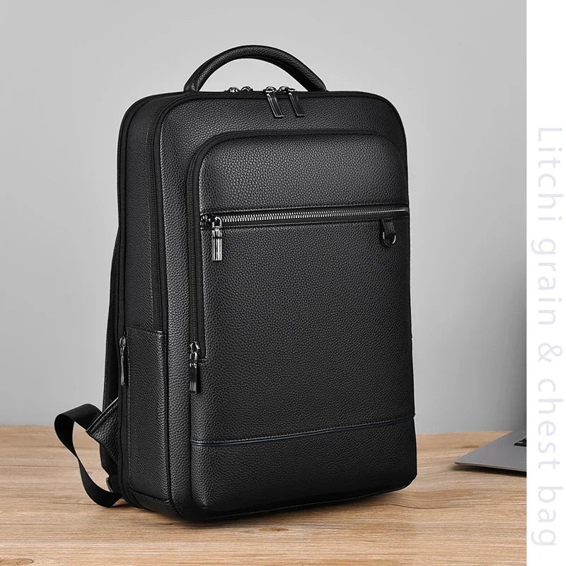 Sleek PU Leather Executive Backpack - Men's USB Charging Briefcase for Office, Travel, and Business