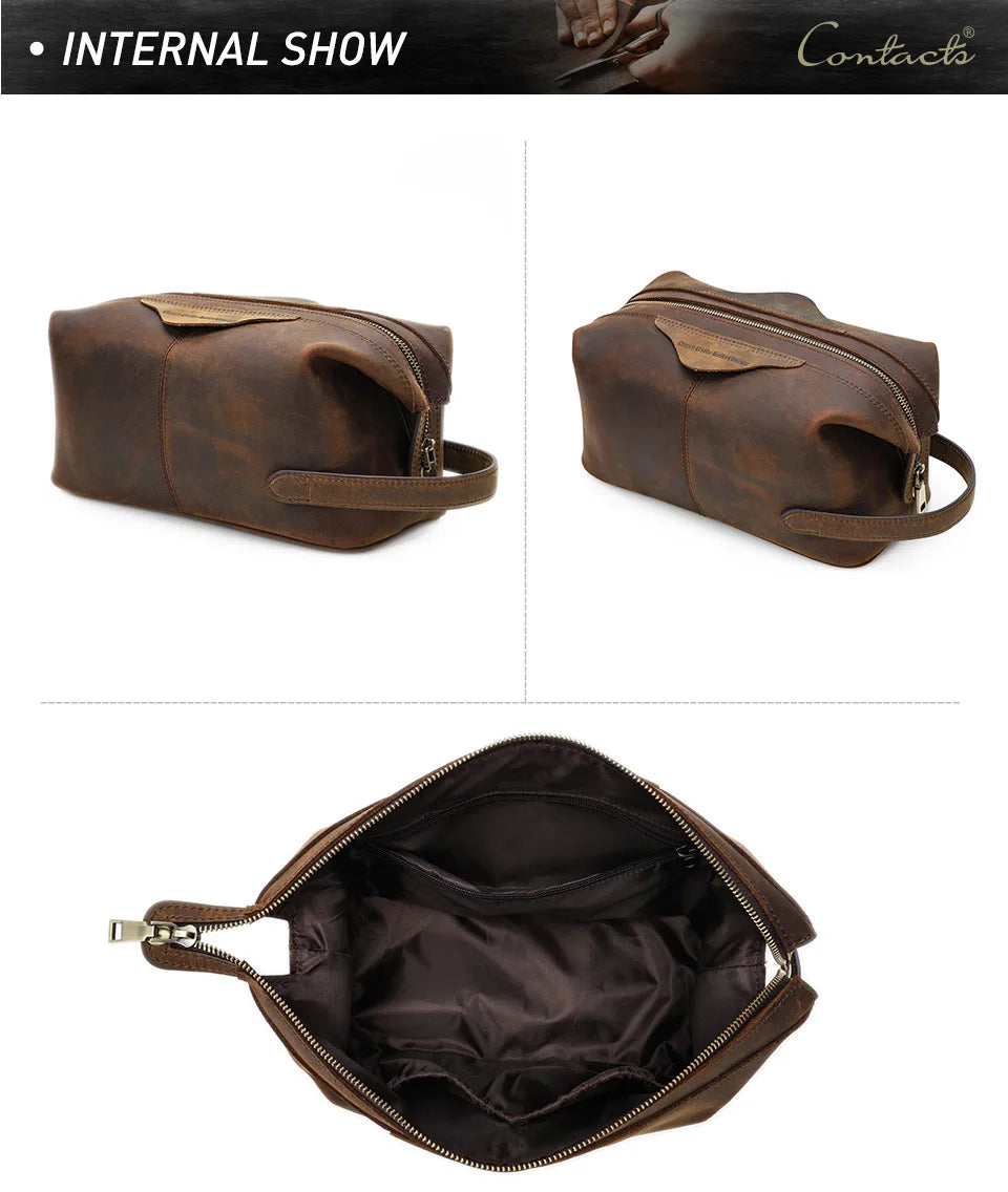 Elite Unisex Genuine Leather Travel Toiletry Bag - Versatile Clutch and Cosmetic Organizer