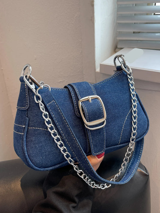 Stylishly Chic Small Denim Women's Canvas Shoulder Bag