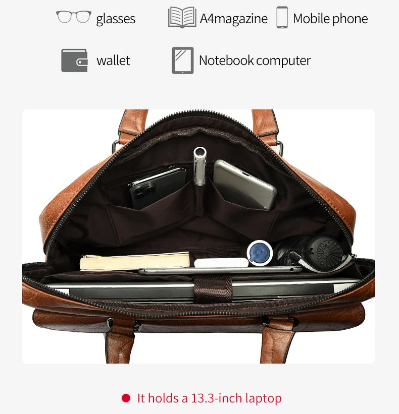 Luxury Leather Men's Handbag - Elite Briefcase and Messenger Bag for Laptops and A4 Documents