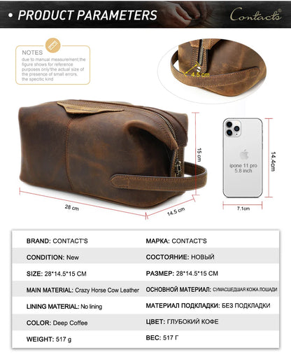 Elite Unisex Genuine Leather Travel Toiletry Bag - Versatile Clutch and Cosmetic Organizer