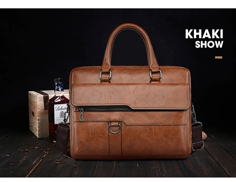 Luxury Leather Men's Handbag - Elite Briefcase and Messenger Bag for Laptops and A4 Documents